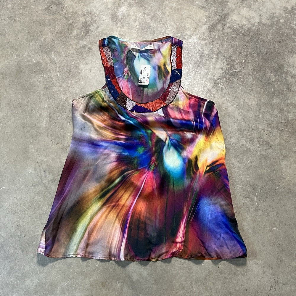 Graham Spencer Shirt Womens Size Medium Silk Multicolor Sequin Neckline‎